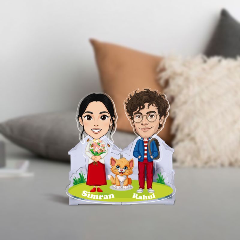 Personalized Couple Bobblehead Caricature Gift for Husband, Wife, Girlfriend, Boyfriend & Friends Solar Powered Moving Head Couple Gift for Birthday (Couple with Cute Pet)